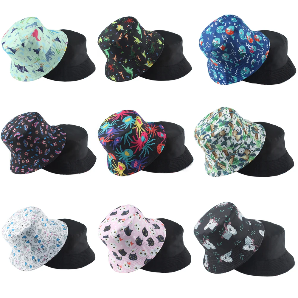 

Summer Bucket Hat Animal Print Reversible Fishing Cap Women Men Bob Hip Hop Caps Panama Beach Sun Hats