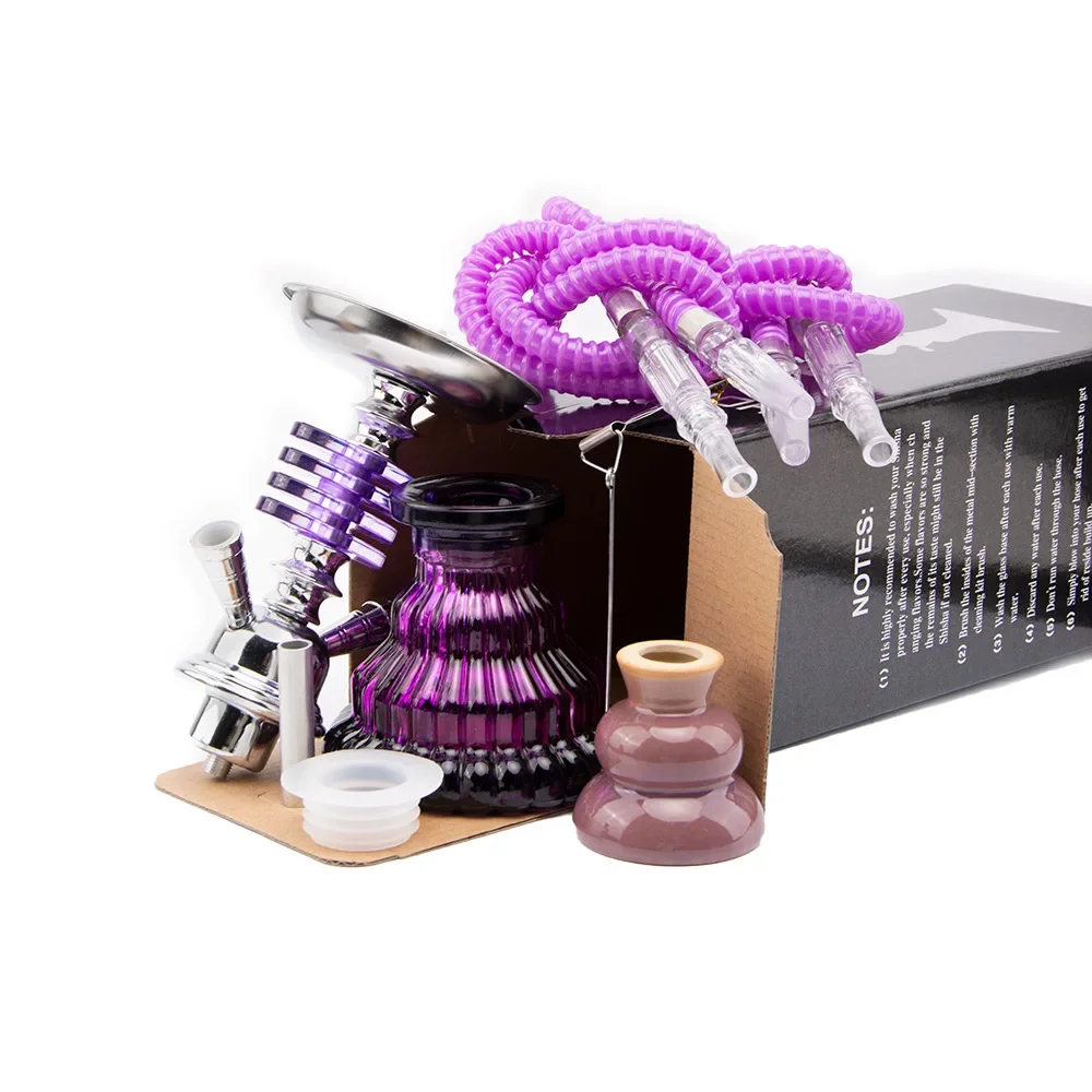 

Glass Mini With Smoke Hookah Travel Hose Accessories Shisha 2 Base Premium Kit Complete Portable Set 11" Hookah