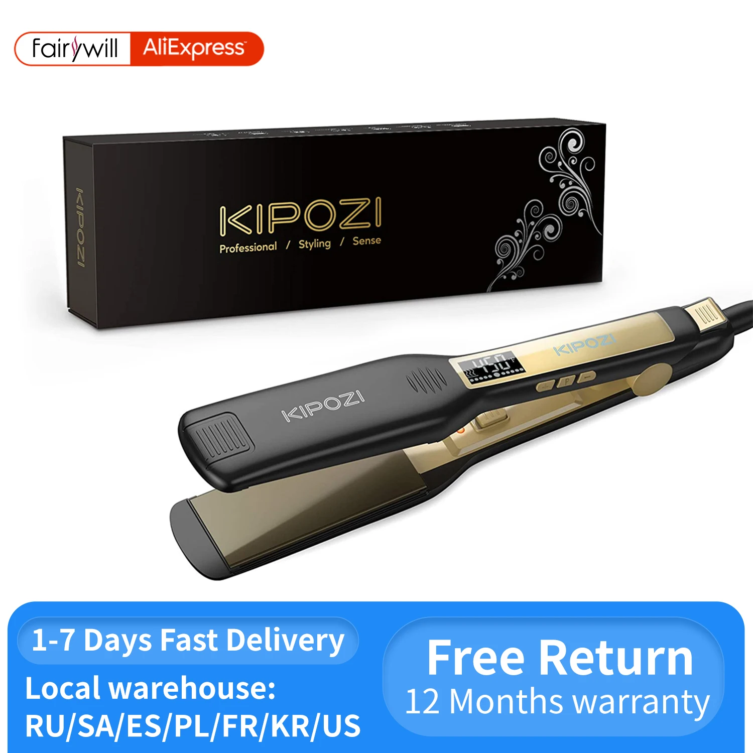 With Digital Lcd Display Dual Voltage Instant Heating Curling Iron