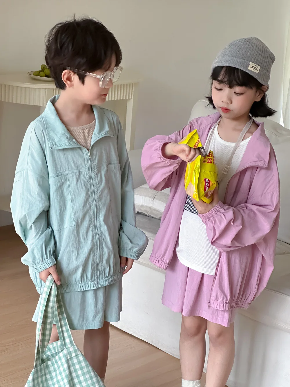 Zestaw ubrań dla dzieci 2024 letni i wiosenny chłopięcy dziewczęcy koreański styl solidny zamek błyskawiczny odzież z filtrem