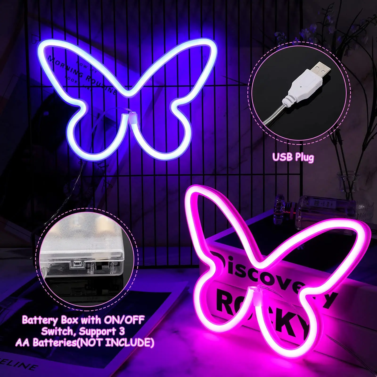 

LED Neon Lights Butterfly Shaped Night Light Home Bedroom Wall Decoration Girl Birthday Gift Party Christmas Decor Night Lamp