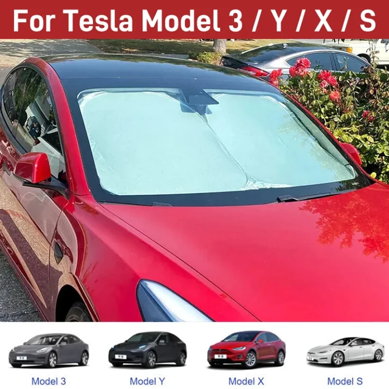 Фото Солнцезащитный козырек для переднего окна и стеклянной крыши Tesla Model Y 3 Highland Juniper 2021-2025, защита от УФ-излучения №1