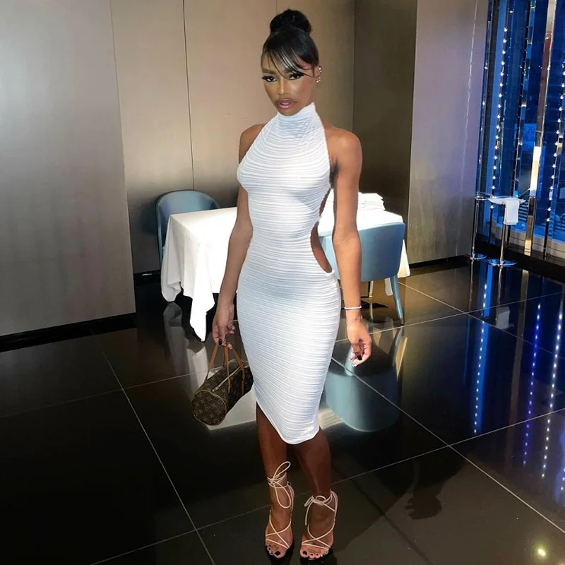 

Женское платье с лямкой на шее и открытой спиной, без рукавов