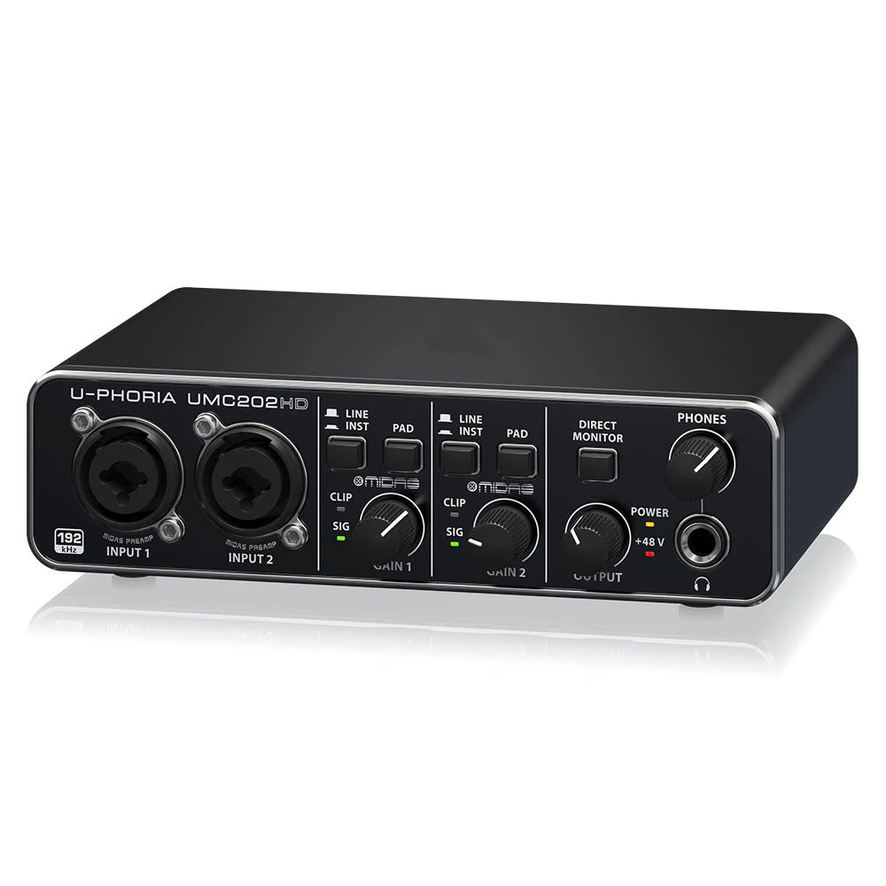 Фото Аудиоинтерфейс UMC202HD 2x2 USB с микрофонными предусилителями Midas, 24 бит, 192 кГц для студий звукозаписи, подкастов и прямых трансляций №2