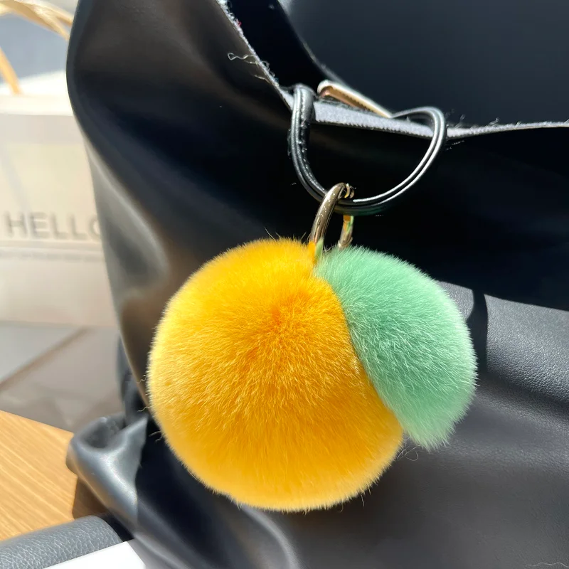 2022 Tangerine New In Real Ball Fur Handmade Cute Keychains Bag Accessory Car Keychain Gift Keyrings Gifts key chains for women