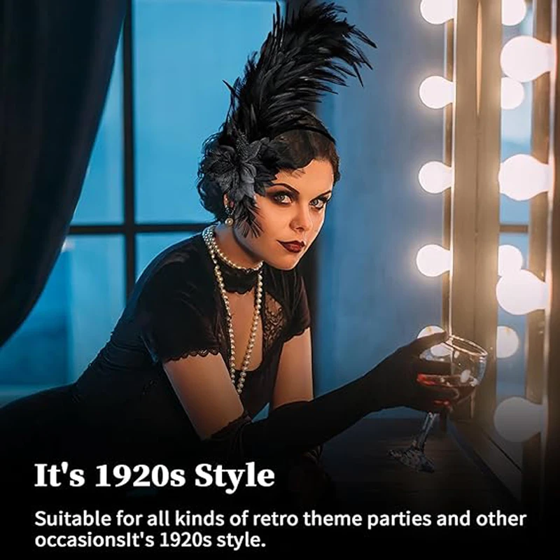 Фото Женская шляпа 1920s с перьями, Вуалетка, женская шляпа с искусственными цветами, головной убор в стиле гатсби, Дерби №4
