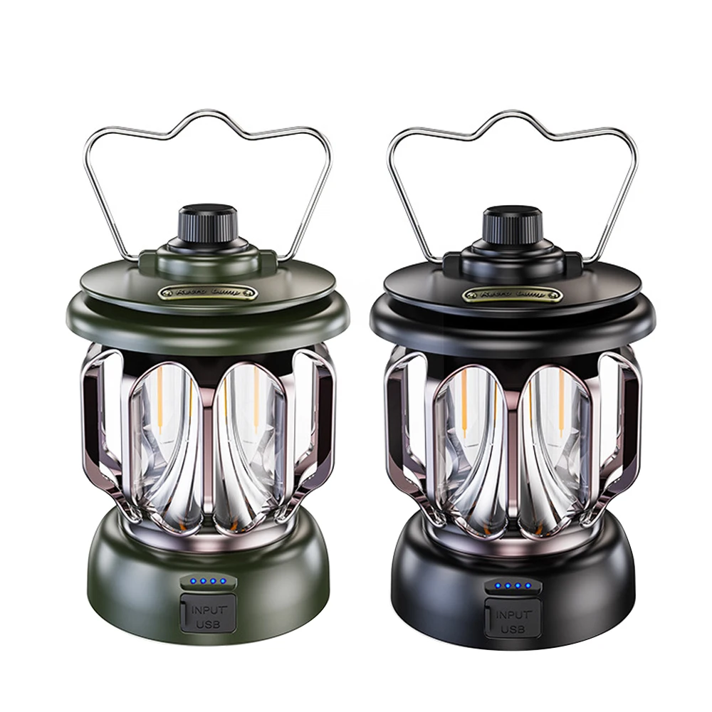 

Retro LED Rechargeable Camping Lanterns Waterproof Warm Light Outdoor Tent Lights Portable Metal Hanging Lanterns For Hiking