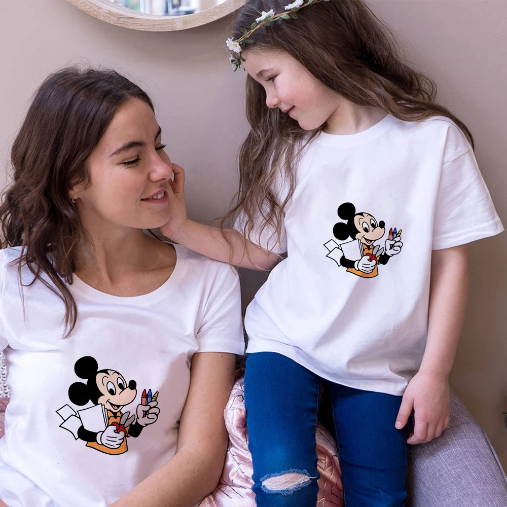 

New Disney Family T-shirts Mickey Mouse Summer Tshirt Vacation Women Short Sleeve Casual Baby Soft Clothes Streetwear Loose