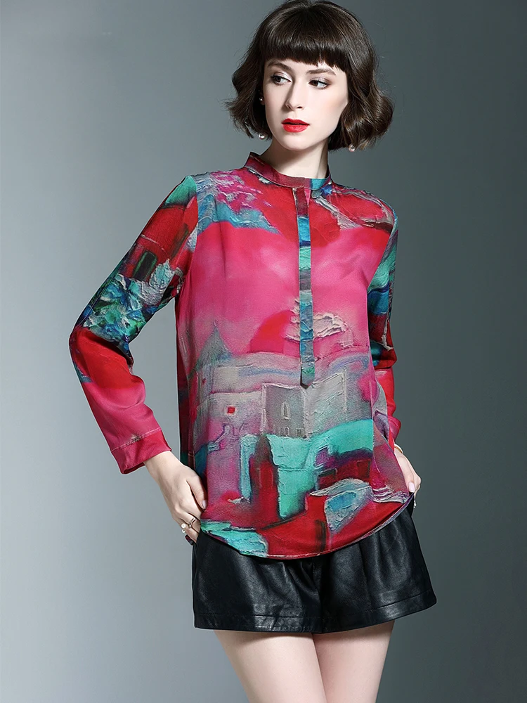 Summer Fashion Women's Clothing free shipping Female Colorful Mulberry SilkChiffon shirt Top Fine Elegant Shirts and Blouses New