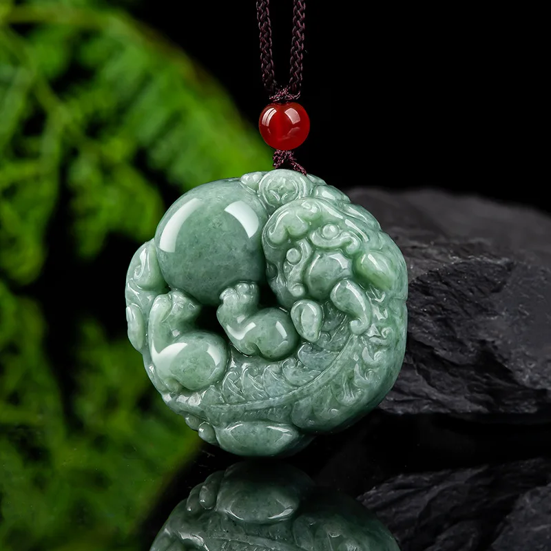 

Burmese Jade Pixiu Pendant Gemstone Green Jadeite Carved Chinese Gifts for Women Real Jewelry Necklace Luxury Natural Emerald