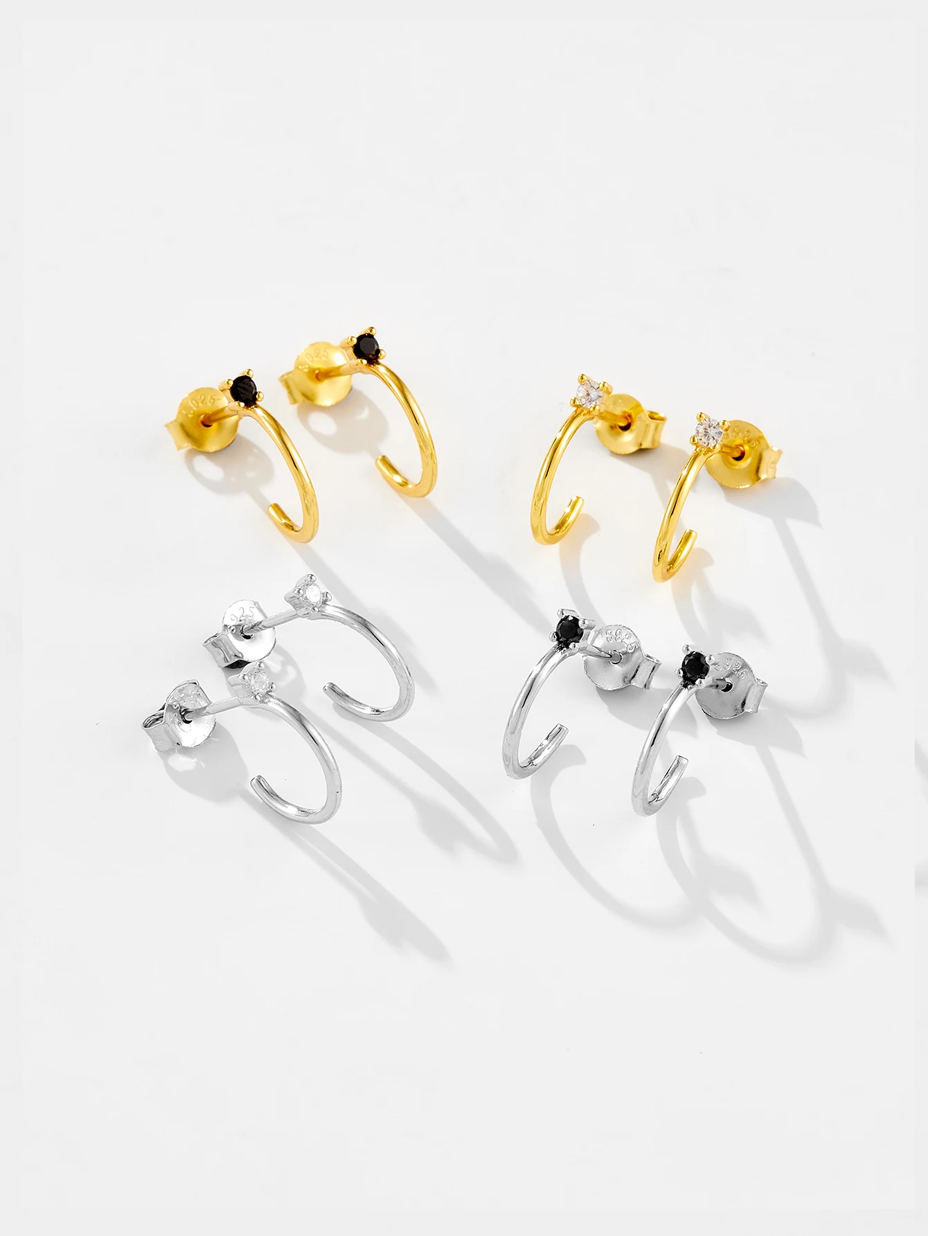 Женские серьги-кольца из серебра 100% пробы с фианитами