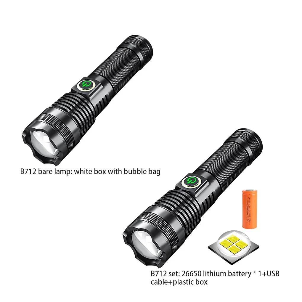 

LED Flashlight with Power Display High-Power Battery Torch Waterproof Aluminum USB Charging Light Hiking Fishing Type2