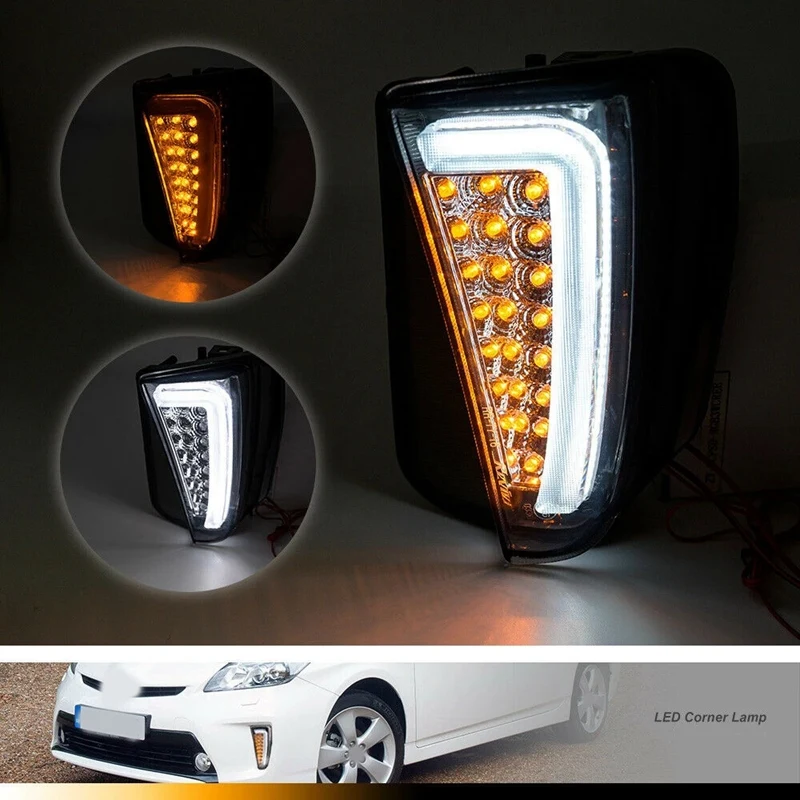 

Car Smoked Switchback Amber LED Front Turn Signal Lamp White DRL Daytime Running Light for Toyota Prius XW30 12-15