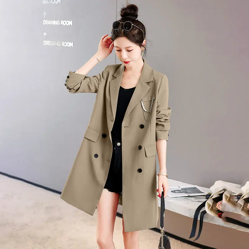 

Black Blazer Windbreaker 2023 Spring New Women's Wear Korean Version Slim Fit Fashion Notched Collar Female Trench Coat Z1075