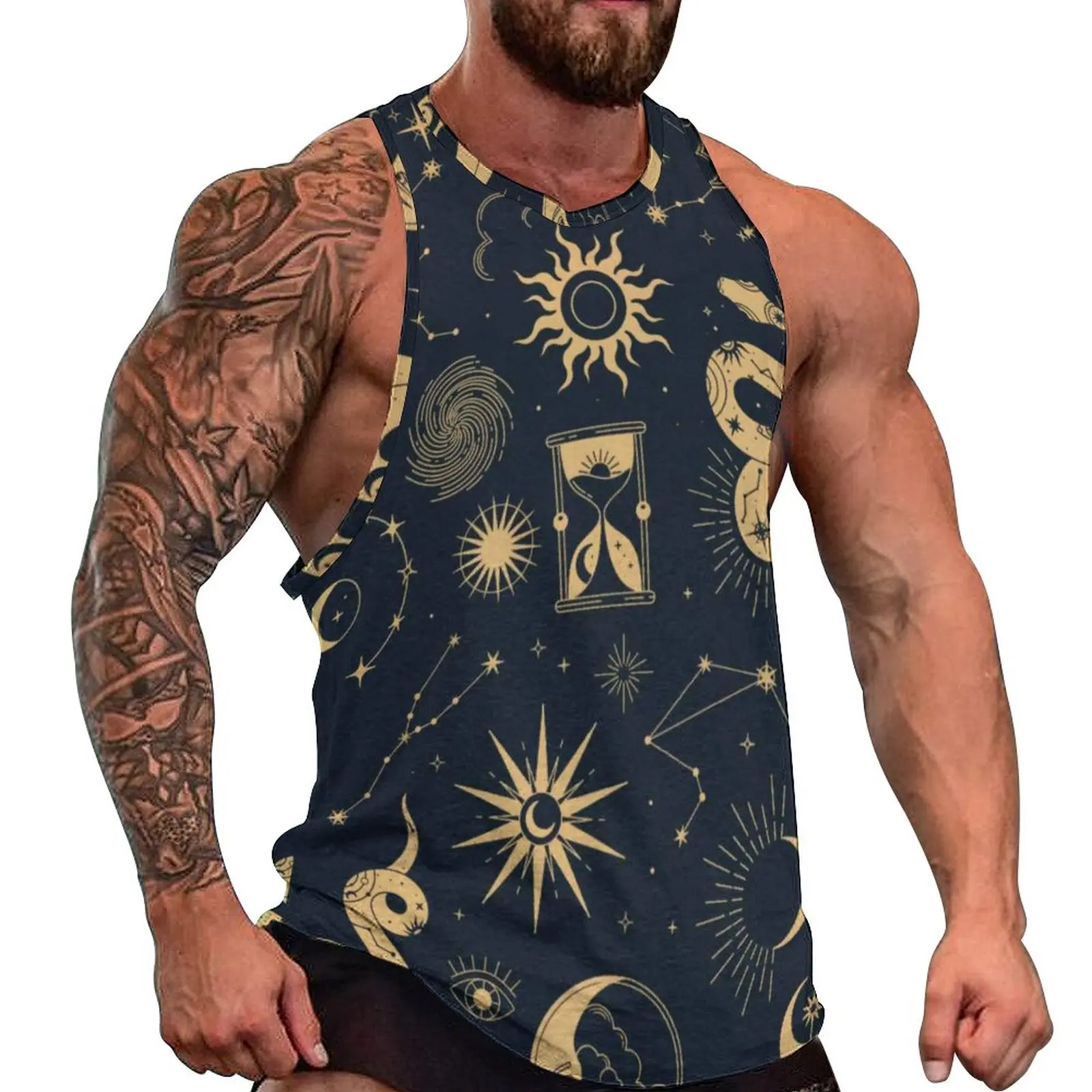 

Sun And Moon Retro Tank Top Male Astronomy Witch Sportswear Tops Summer Gym Graphic Sleeveless Shirts Large Size
