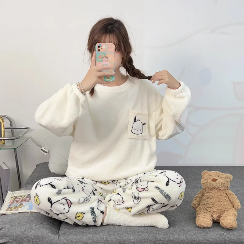 Пижама Pacha Dog Sanrio с круглым вырезом и длинным рукавом Зимний теплый костюм