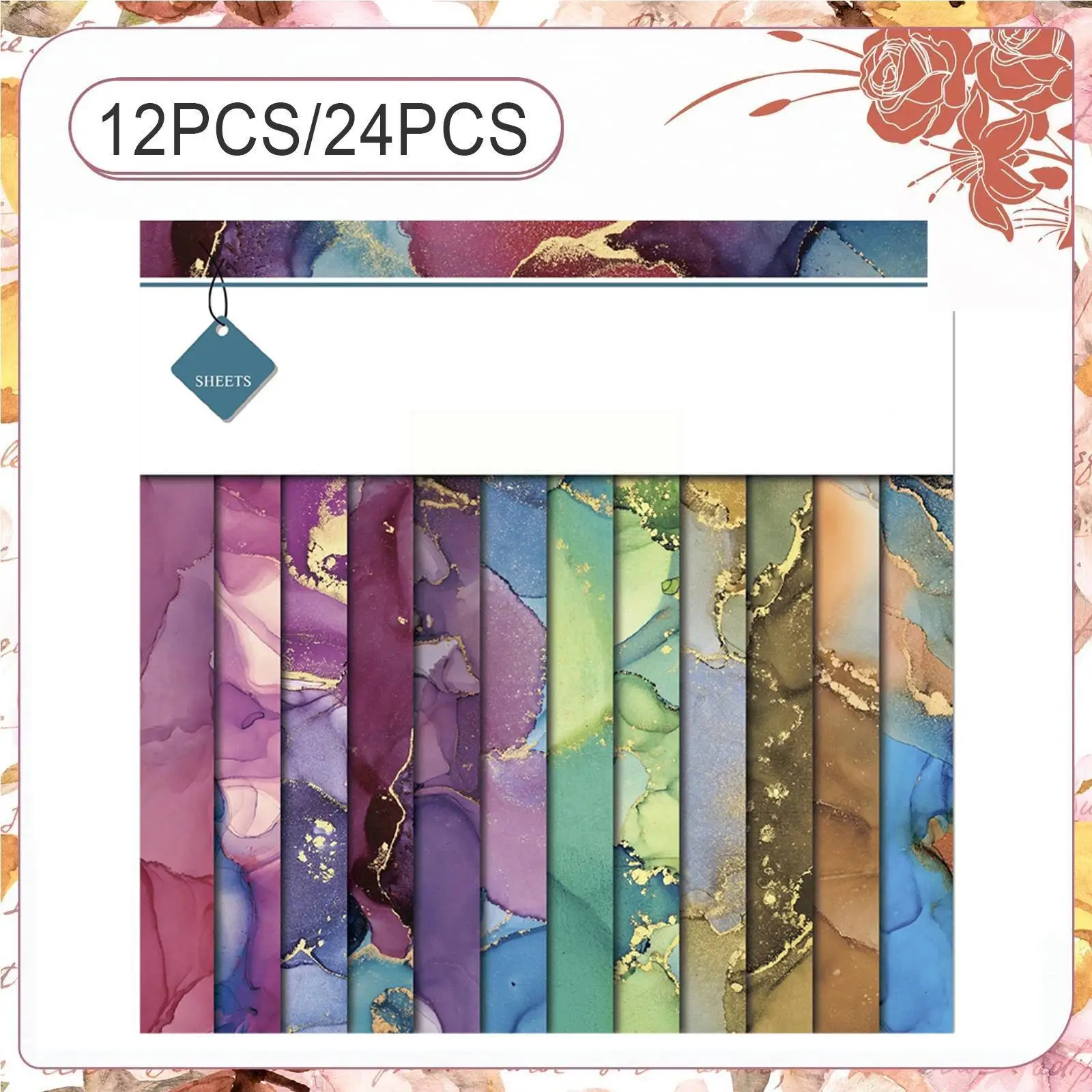 

12/24pcs Marble Rendering Paper Diy Album Making Decor Background Account Material Sticker Hand Scrapbook Stationery Paper F7j8