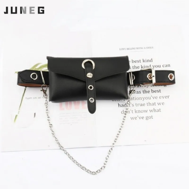 Купи Punk Style Waist Bags for Women PU Leather Messenger Bag with Chain Belt Full Hole Belt Mobile Phone Crossbody Chest Bag Handbag за 353 рублей в магазине AliExpress