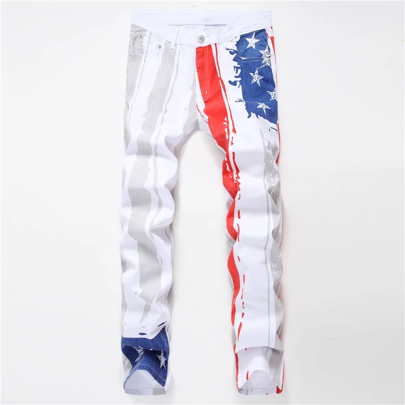 2022 fashion stylish cool mens pants jeans with print graffiti painted denim slim fit white jeans men hip hop rock street wear