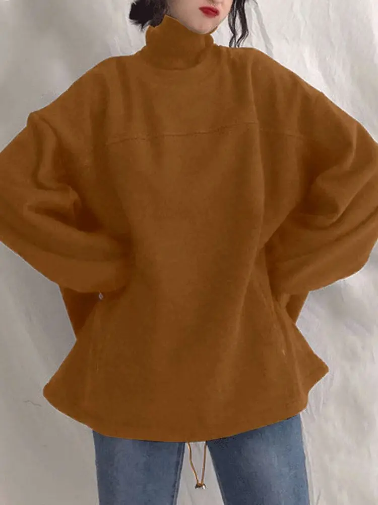 

2022 Spring Women Harajuku Turtleneck Sweatshirts ZANZEA Autumn Long Sleeve Hoodies Lady Oversized Casual Solid Loose Pullovers