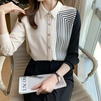 new lapel shirts women long sleeve top stitching poplin casual fashion loose summer lady blouses