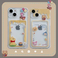 cartoon winnie the pooh card bag phone cases for iphone 13 12 11 pro max xr xs max 8 x 7 back soft cover
