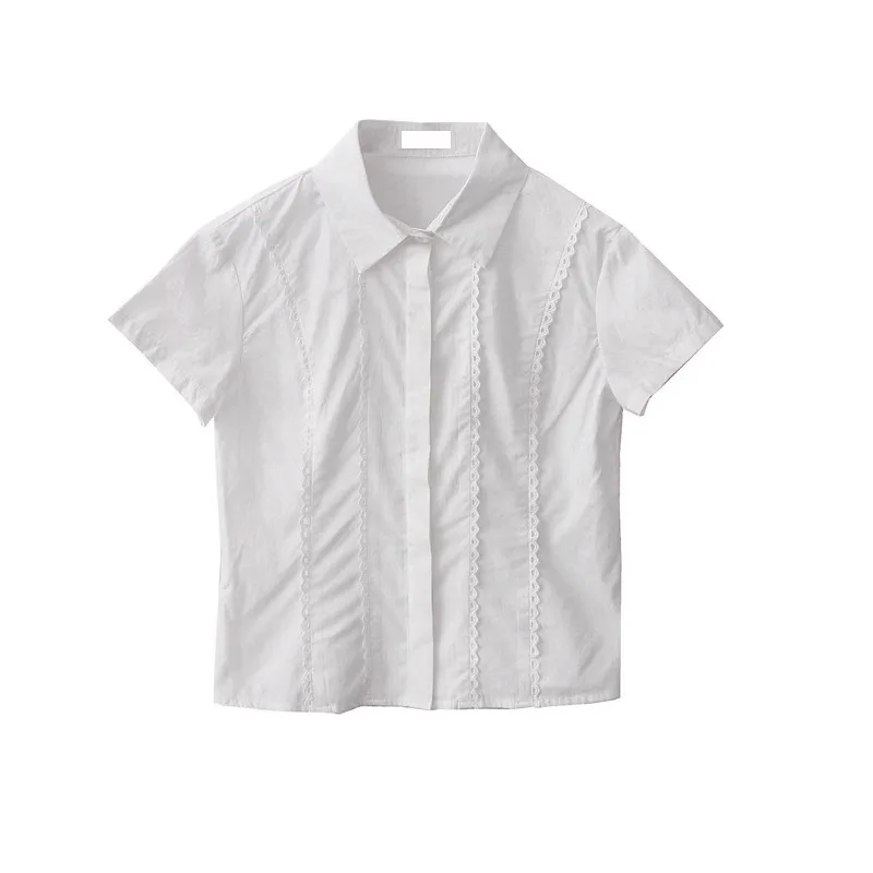 Белая рубашка для женщин с отложным воротником кружевная хлопковая блузка