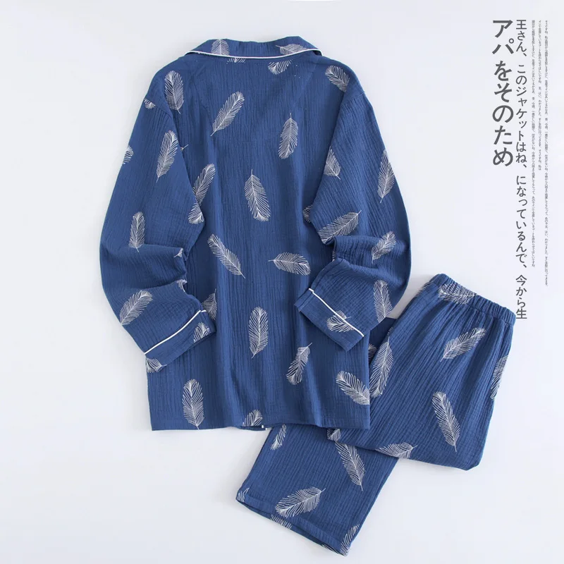 New Spring Autumn Men's Pajamas Set 2 Pieces Pyjamas Pijamas Homewear Set Cotton Long Sleeves PJ Set
