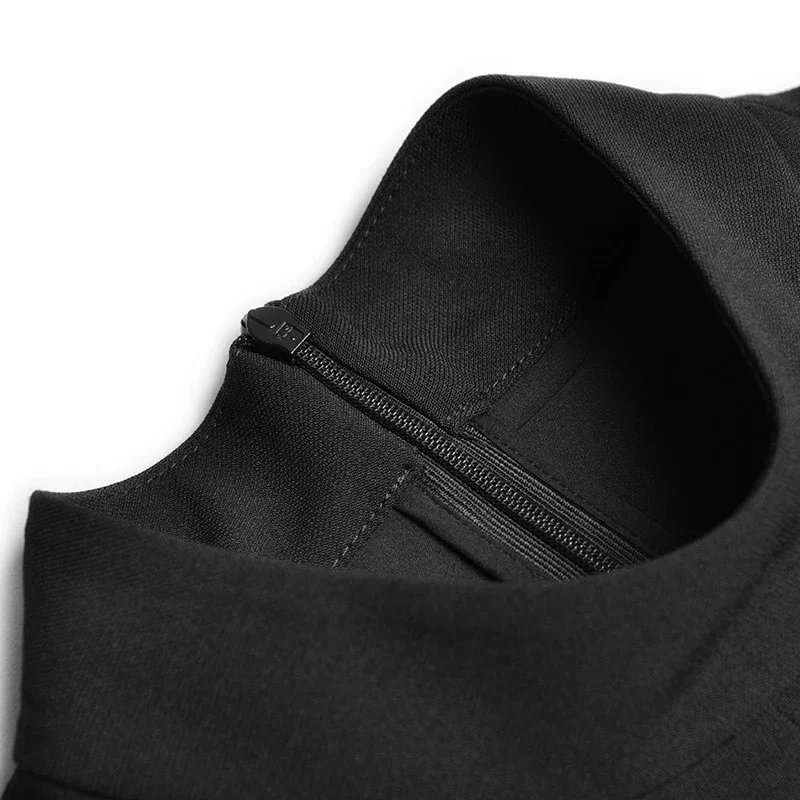 Designer Spring Jumpsuits Women Stand Neck Ruffles Long Sleeve Belted Office Lady Black Pants Rompers