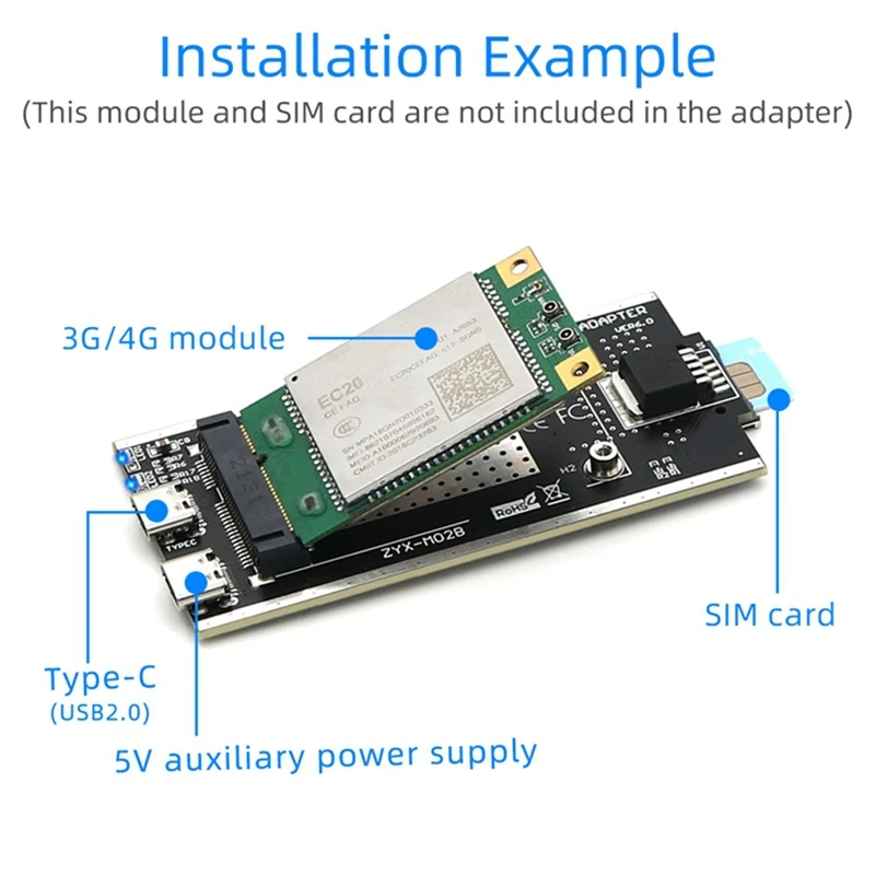 Адаптер Mini PCI-E-USB 2 0 (TYPE C) со слотом для SIM-карты и вспомогательным интерфейсом