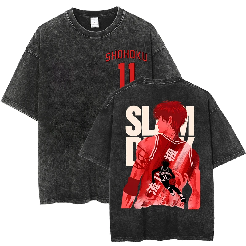 

THE FIRST SLAM DUNK, промытая футболка в стиле Харадзюку, уличная одежда в стиле хип-хоп, хлопковые футболки с аниме Sakuragi, Hanamichi, Kaede, рукава Slam Dunk