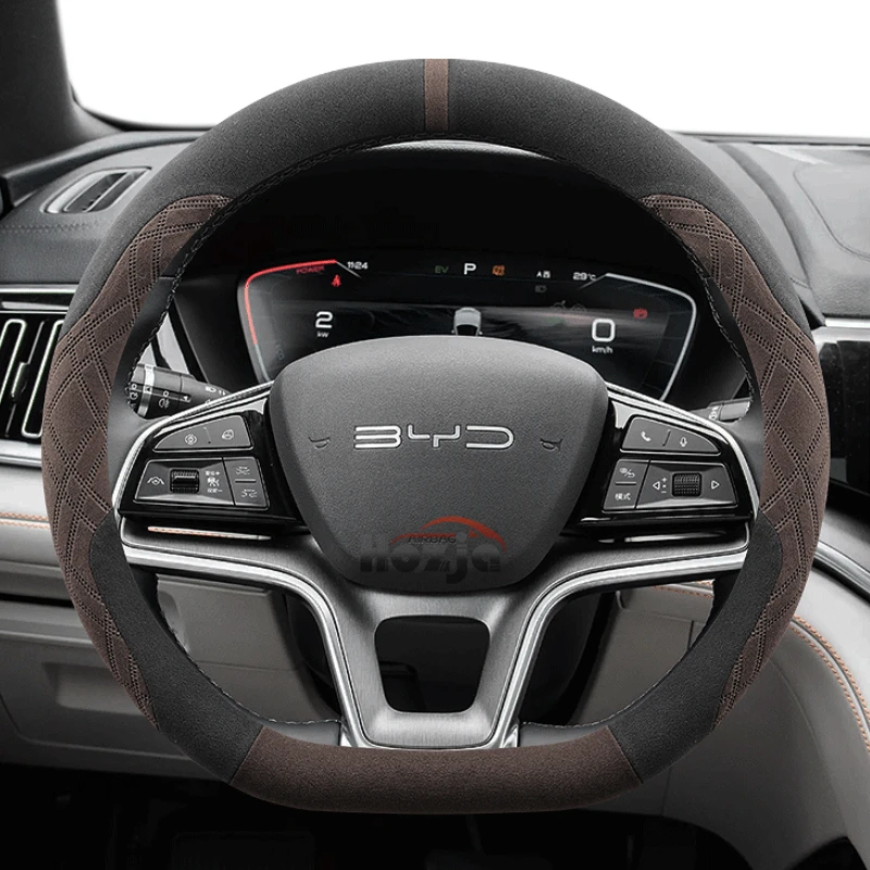 Замшевый кожаный чехол на руль автомобиля для BYD Song plus Song pro max dmi ev 2022 2023 2024 2025 Автомобильный Стайлинг Автоаксессуары