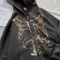 new y2k skeleton print hoodies women gothic zipper pocket hooded sweatshirts female casual harajuku streetwear jacket coats