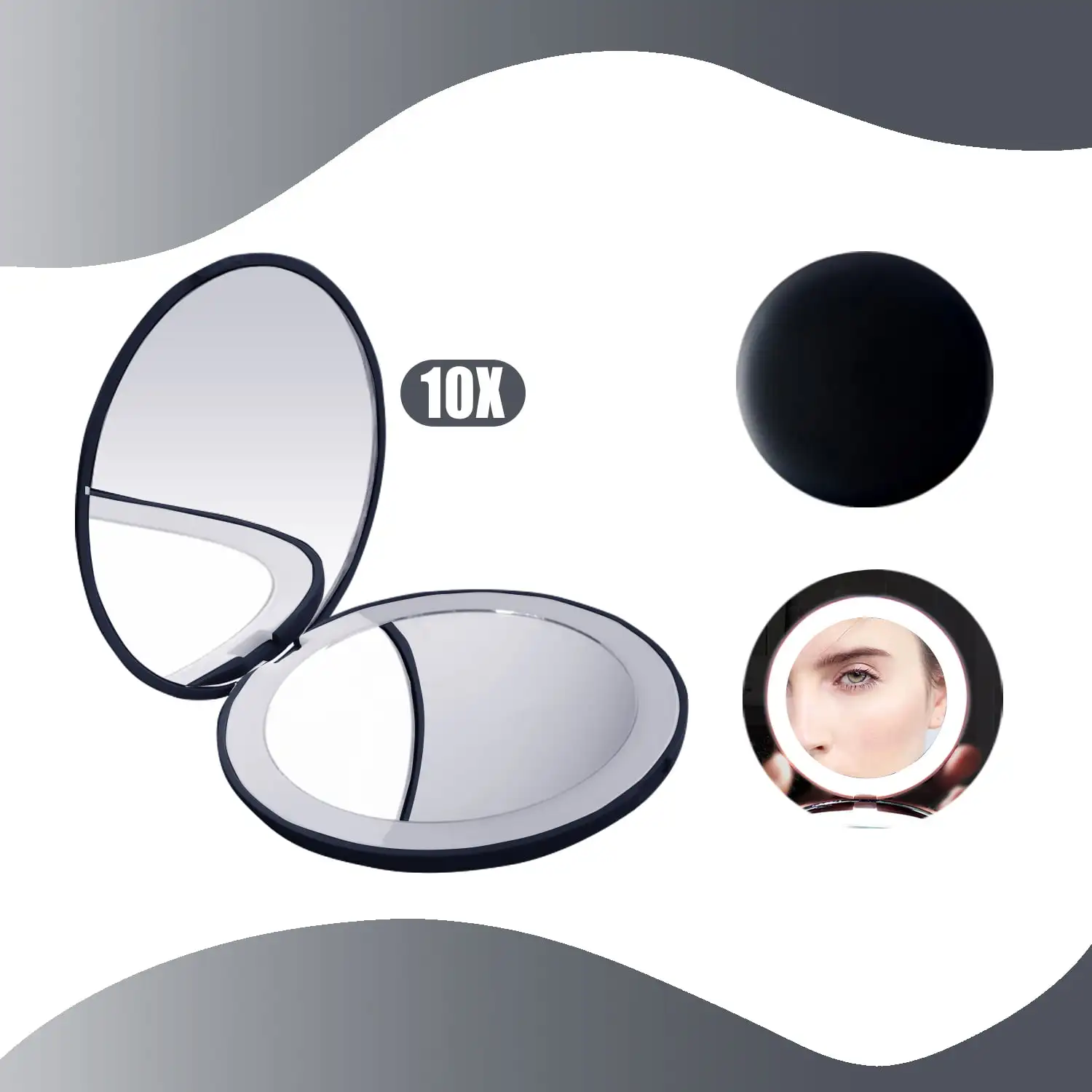 

HMTX LED Lighted Travel Makeup Mirror, 1x/10x Magnification Compact Mirror,3.5 inch Illuminated Folding Mirror, Handheld Round P