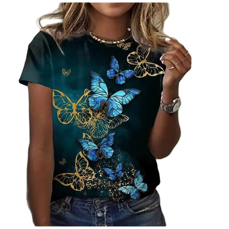 

2022 New Women's Summer Short Sleeve T-shirt Y2k Clothes 3D Floral Print Round Neck Loose Casual Style Oversized T Shirt XXS-6XL
