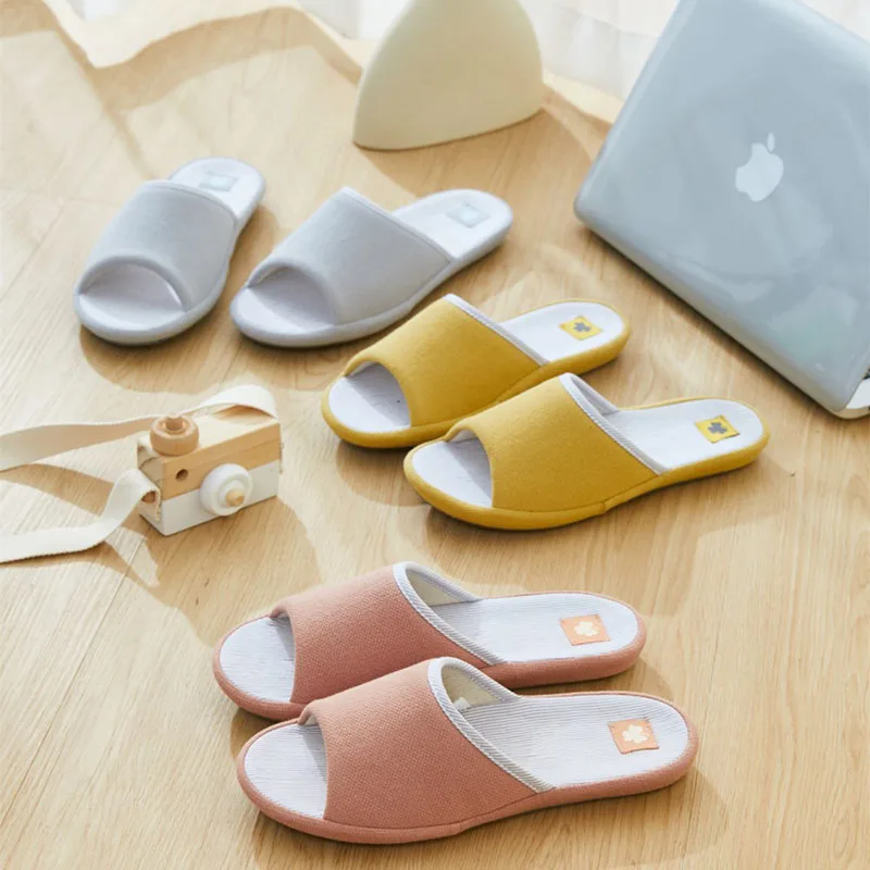 

2021 Women Home Linen Slippers Warm House Cotton Slides Non-slip Soft Indoor Bedroom Men Flip Flops Floor Flat Shoes Y