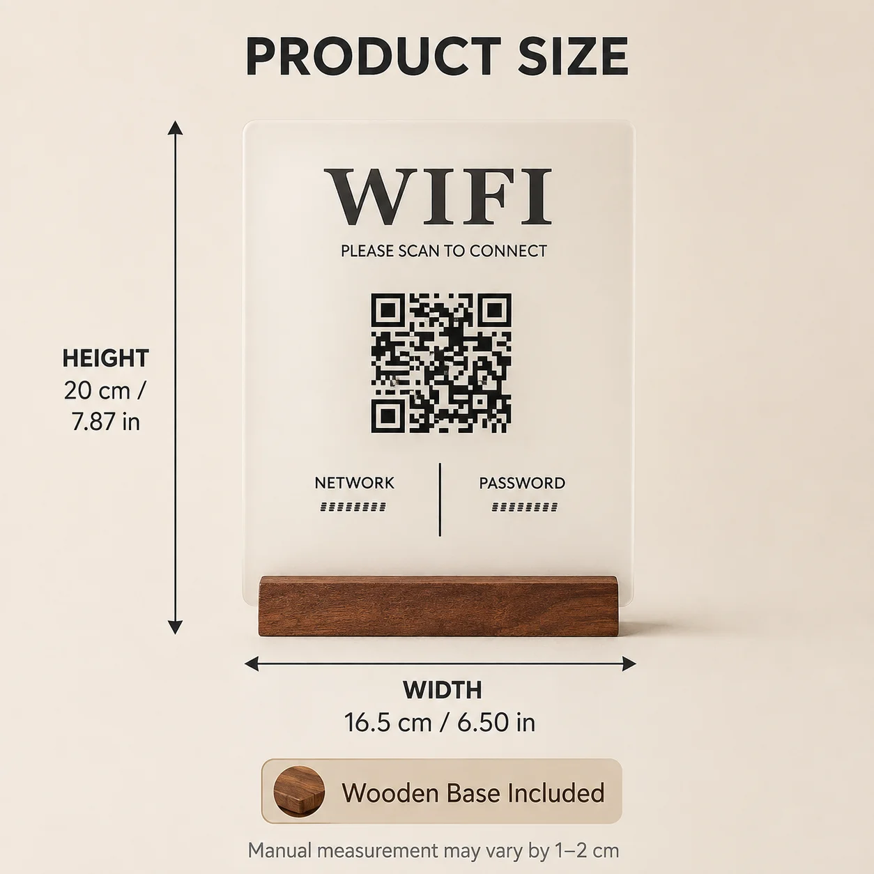 Фото Индивидуальная табличка с QR-кодом для Wi-Fi пароля, современная акриловая настольная табличка с деревянной подставкой для декора Airbnb, салона, спа, отеля, офиса, дома. №5