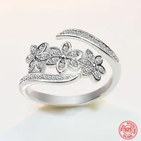 linjing 925 sterling silver fashion adjustable open cz flowers ring for women temperament jewelry accessories gift