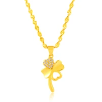 24k yellow gold water wave chain necklace colorful gold clover pendant for women charm jewelry gifts