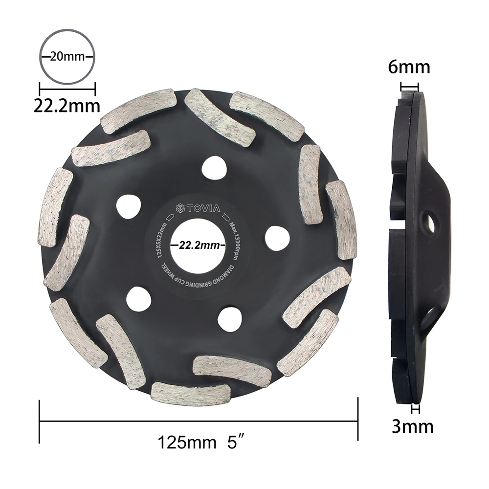

SCIMAKER Diamond Cup Grinding Wheel 125mm Double-row Diamond Grinding Wheel for Cement Granite Wall Tiles Stone Concrete Asphalt
