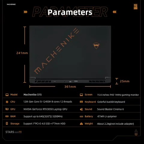 Игровой ноутбук MACHENIKE S15, 15.6", 16/512ГБ, i5-12450H, Windows