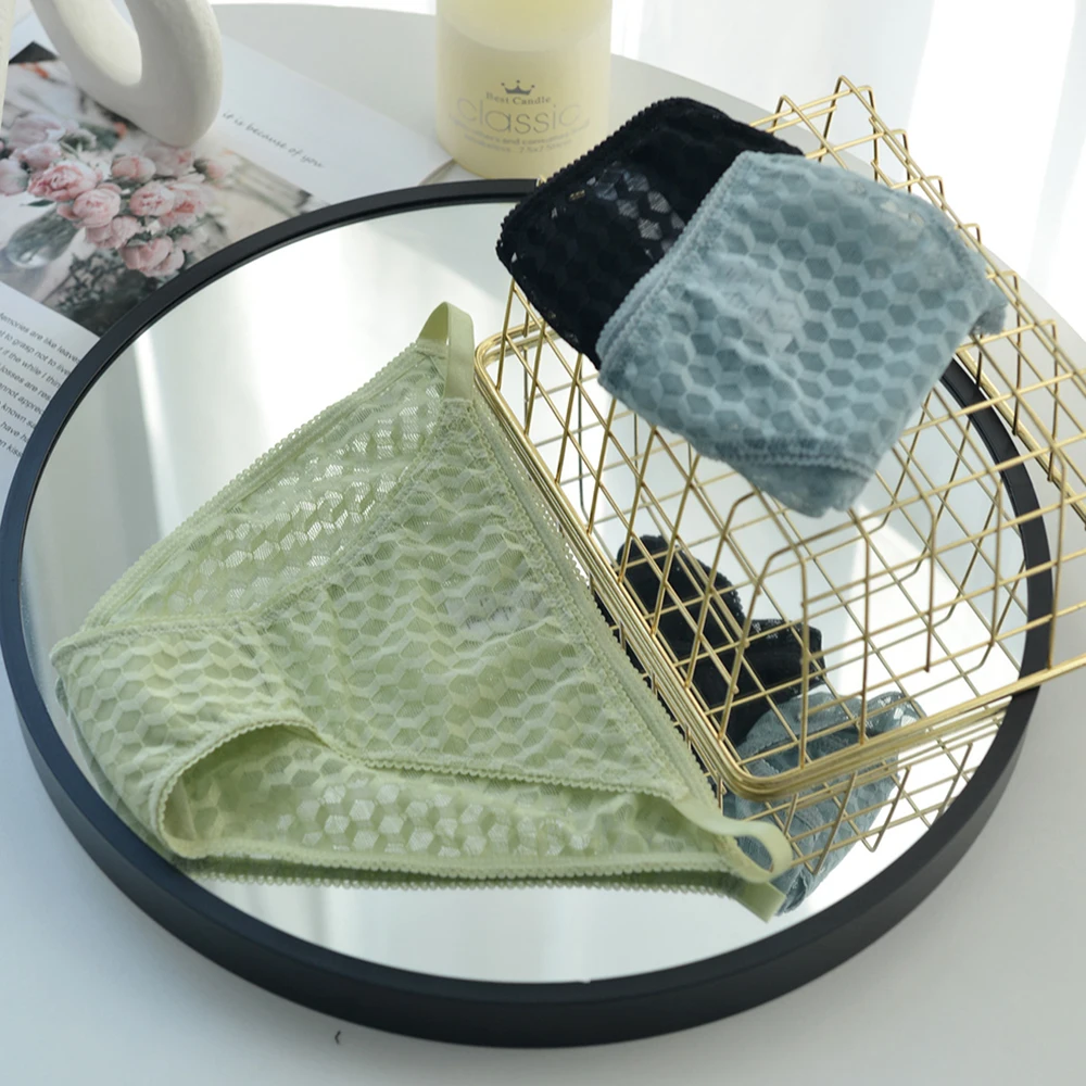 

Sexy Lace Underwear Women Plaid Panties Transparent Low-waist Sexy Briefs Plaid Panties Lingerie Lace Thongs