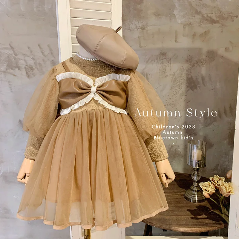

Сетчатая Одежда для девочек, новинка 2023, Осеннее корейское Модное детское осеннее милое платье принцессы для малышей