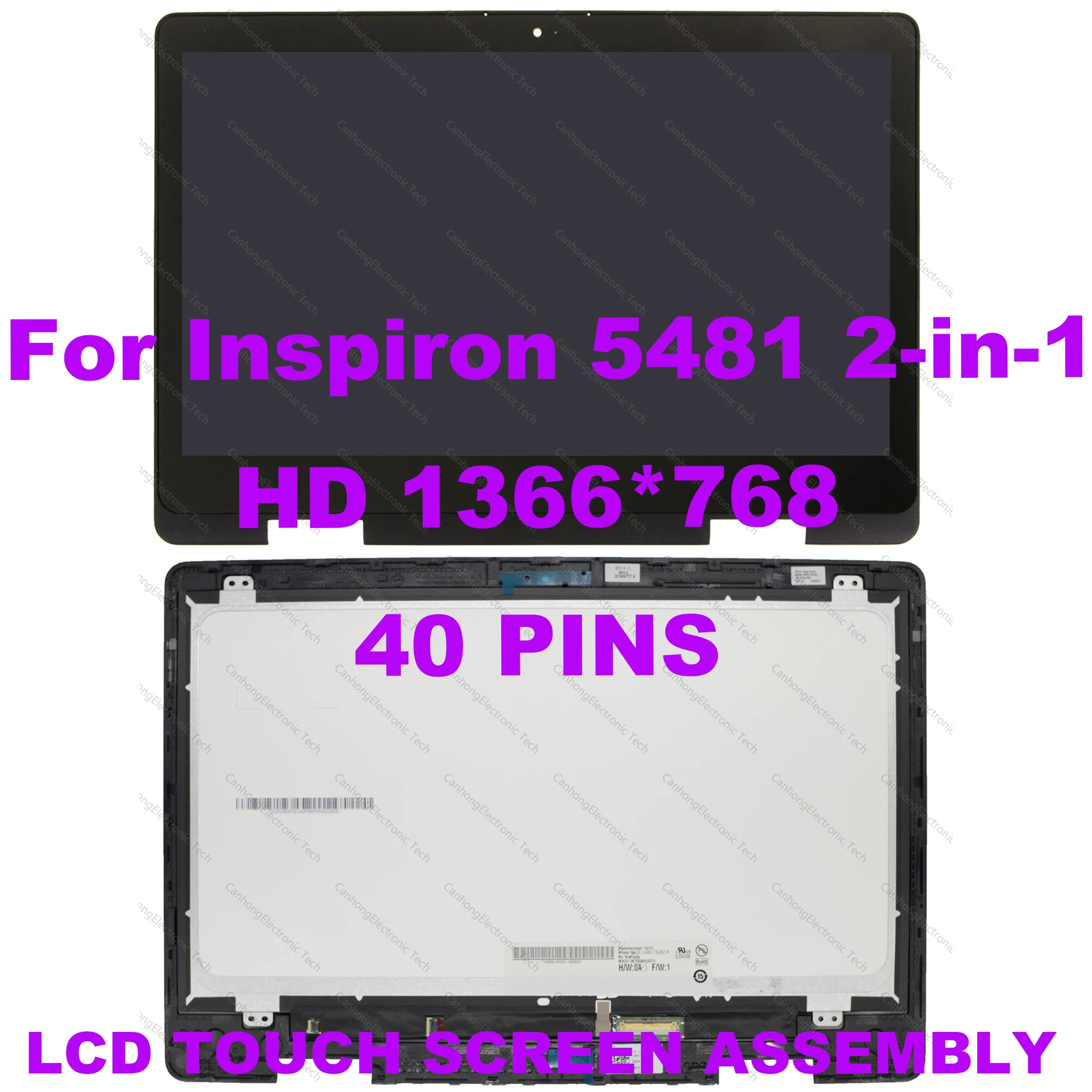 

14" HD 1366*768 For Dell Inspiron 14 5481 2-in-1 P93G P93G001 LCD Touch Screen Assembly With Frame OH5GW1 1366*768 40PINS