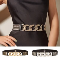 fashion metal chain belt for women rivet wide elastic waistband punk style waist strap luxury design brand quality belt 2022 new