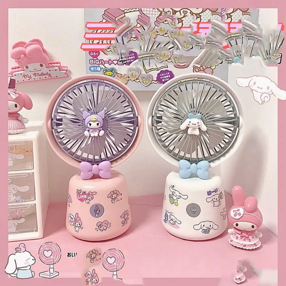 

Kawaii Anime Cinnamoroll Small Fan Portable Mymelody Portable Silent Student Dormitory Kuromi Rechargeable Desktop Fan Girl Gift