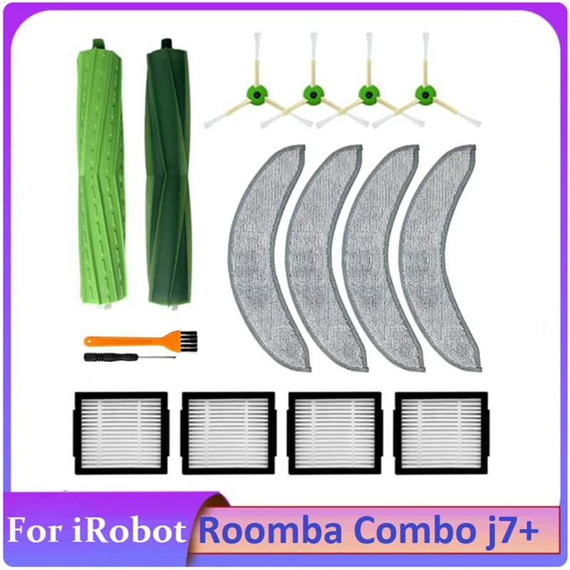 

16PCS Replacement Accessories For Irobot Roomba Combo J7+ Robotic Vacuum Cleaner Rubber Brushes Filters Side Brush Mop Cloth