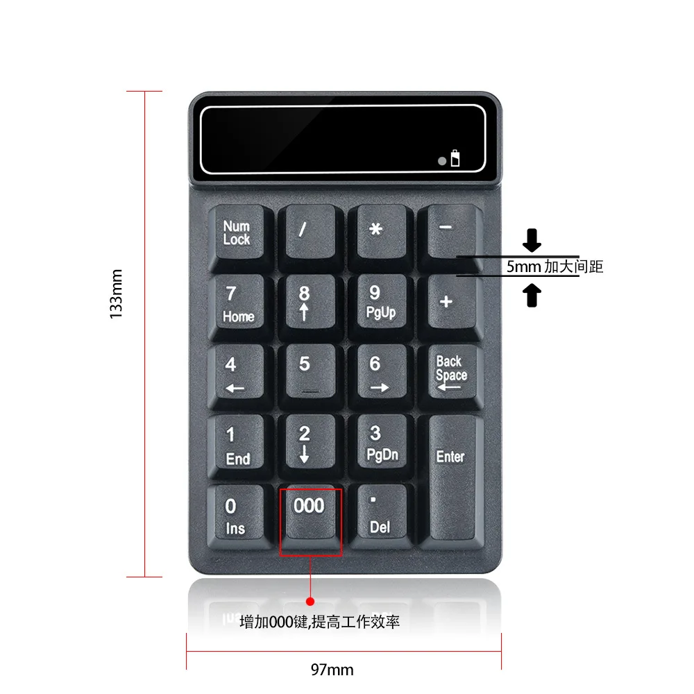 Фото Беспроводная цифровая клавиатура 2.4G USB, механическая цифровая панель с подвесными клавишами для компьютера, ноутбука, бухгалтерии и финансов №1