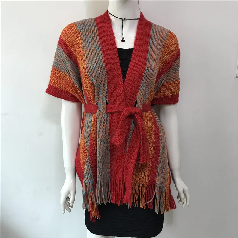 

European American Romantic Soviet National Style Tunic Shawl Imitation Cashmere Travel Versatile Women Cloak Vest Coat Red