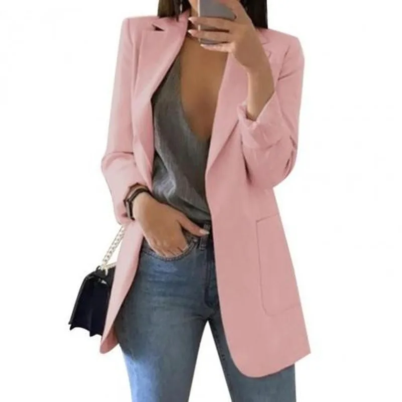 New Fashion Solid Color Lapel Long Sleeve Business Women Blazer Coat Suit Jacket Female Outerwear Blazers Outerwear High Quality